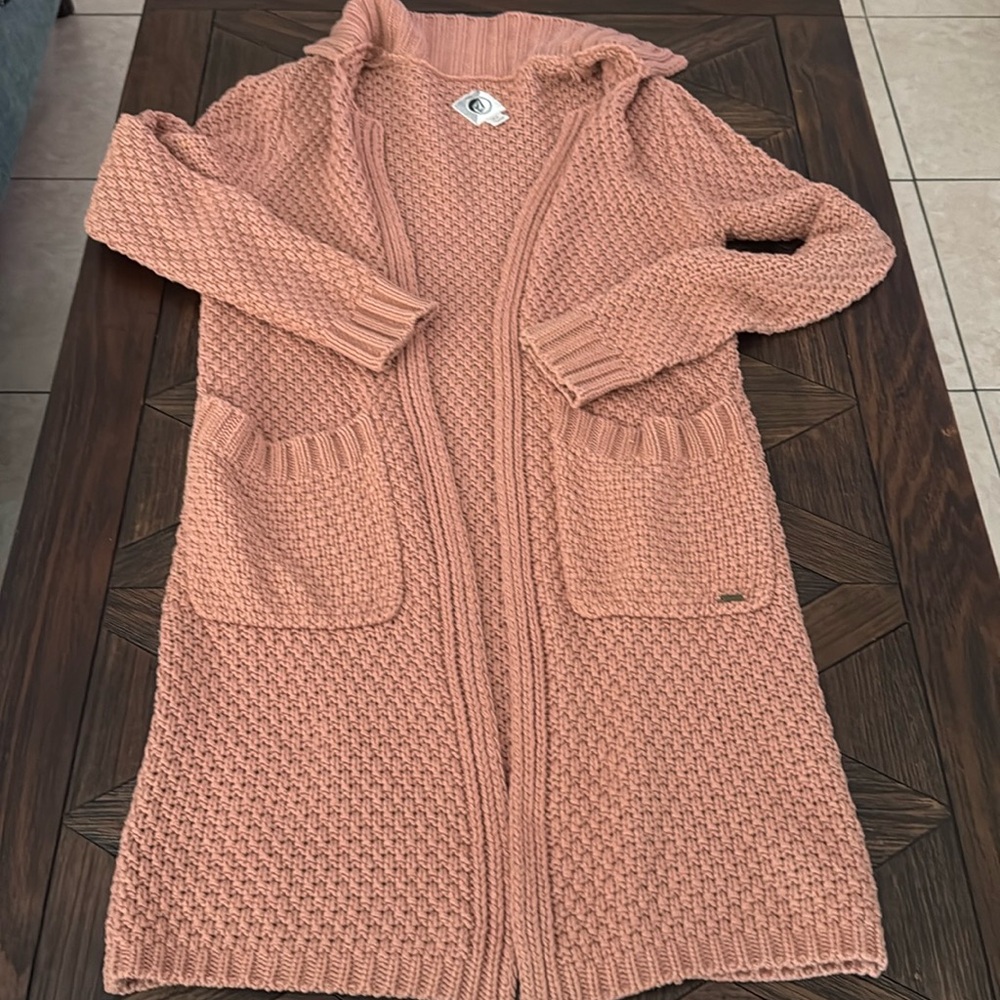 Volcom Women’s Open Front Midi Sweater - Size S, Light Pink Rose